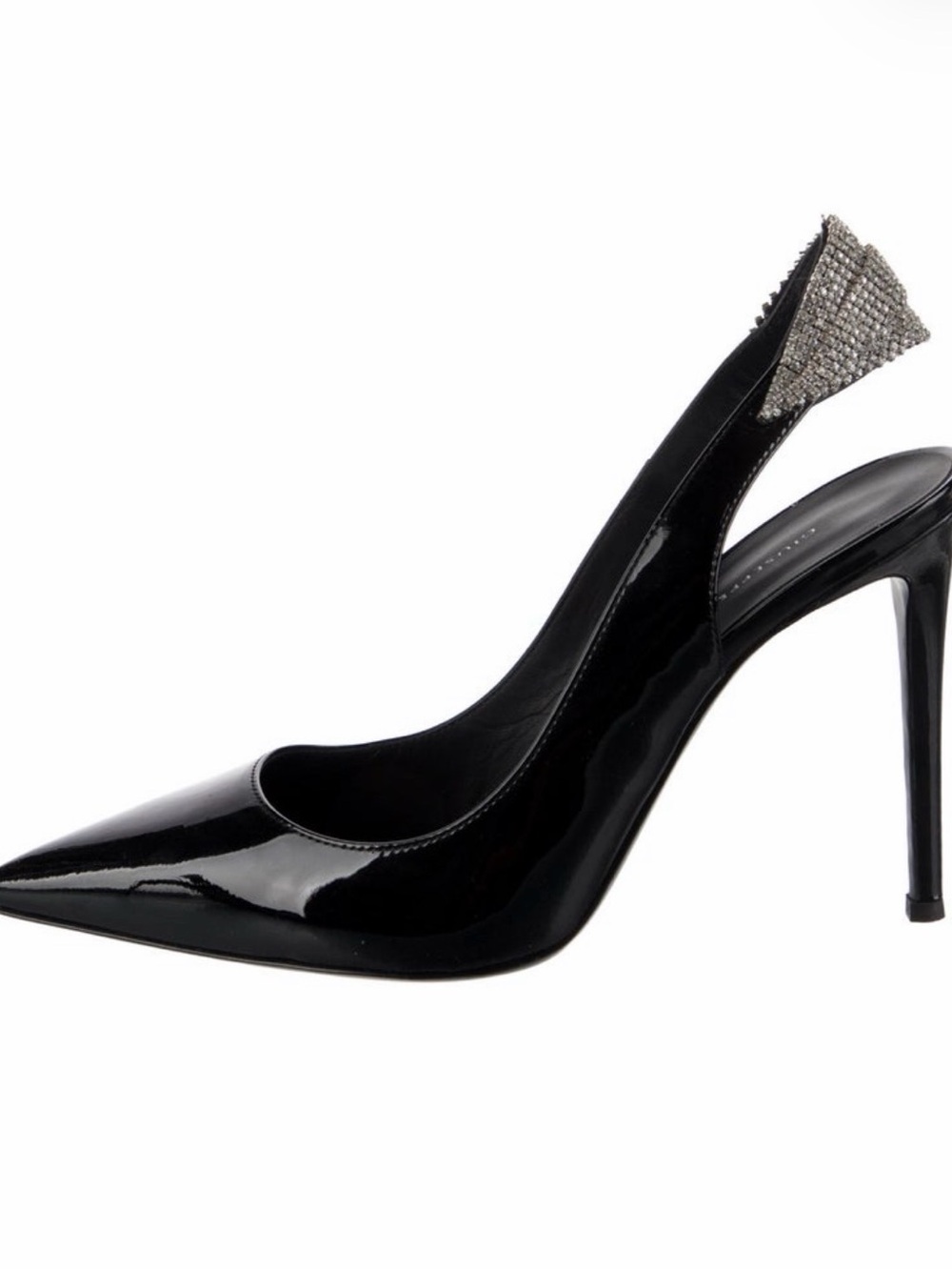 Giuseppe Zanotti Black Patent Slingback Pump with Crystal-Embellished Heel